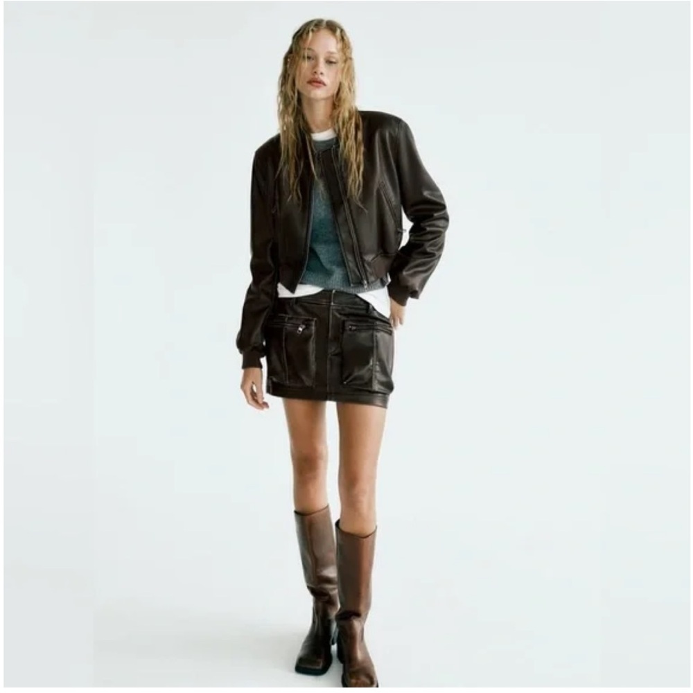 Nwot Zara Women's brown faux Leather mini skirt